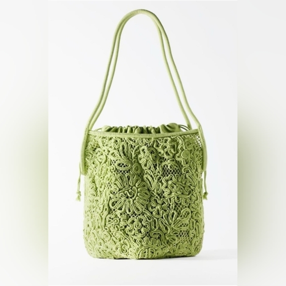 NWT Zara Green Cotton Crochet Buckle Style Bag - Picture 3 of 12